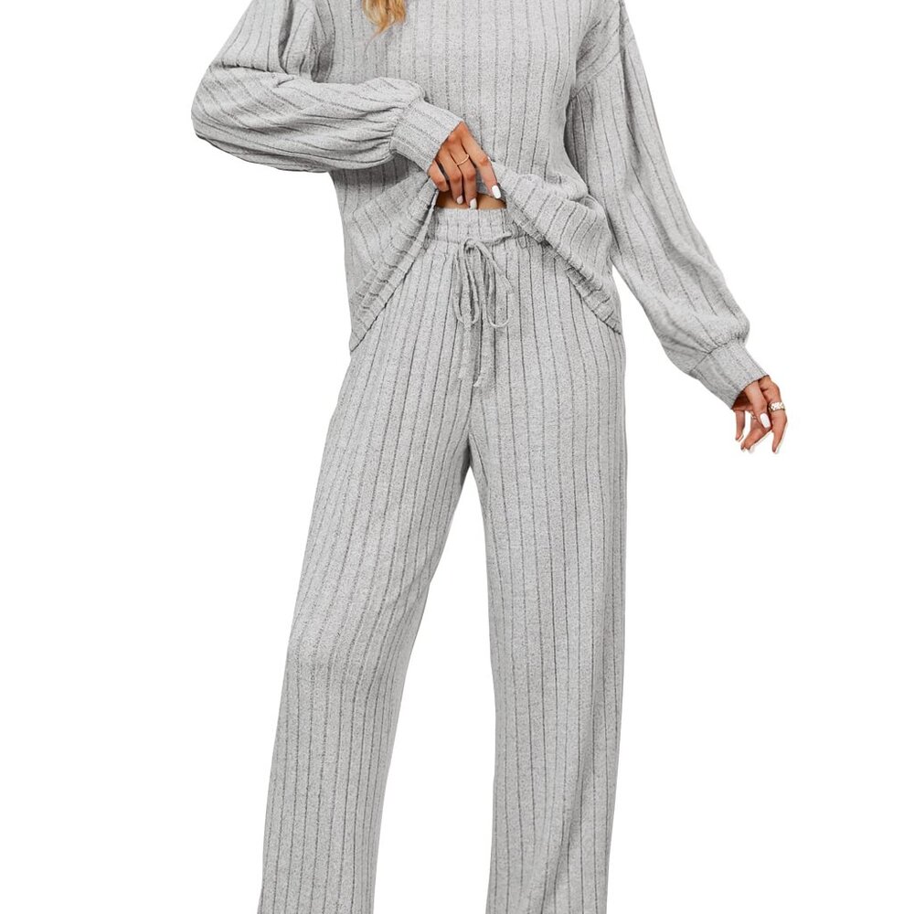 Cozy Fleece Lounge Set Long Sleeve Pajama Two Piece Pockets Drawstring